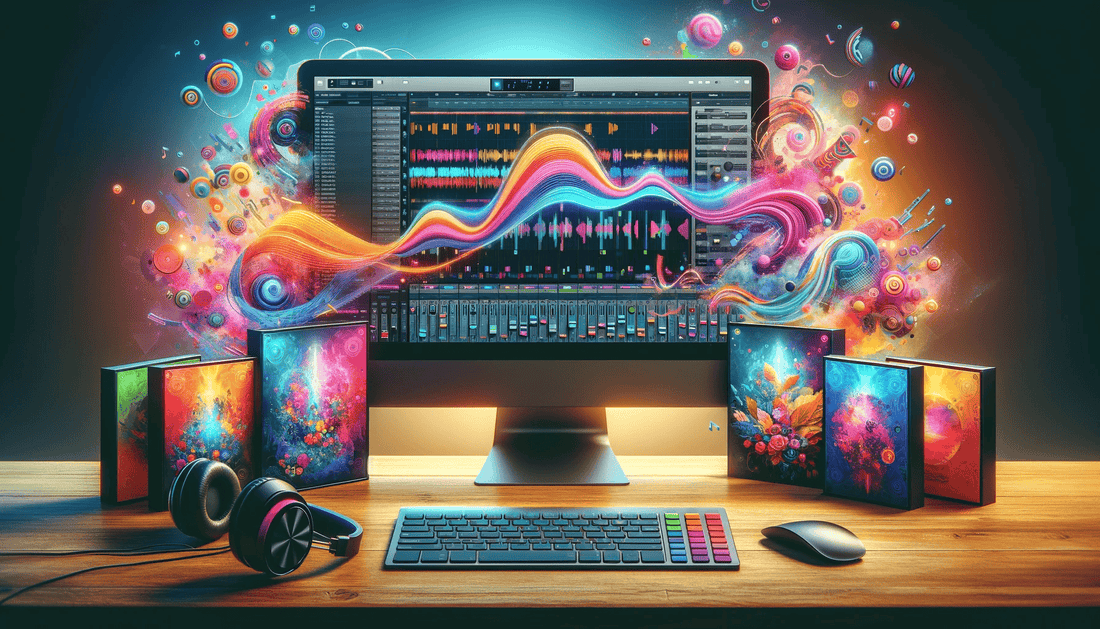 A vibrant and creative hero image for a blog article titled 'How to Use Melody Loop Packs in Music Production'