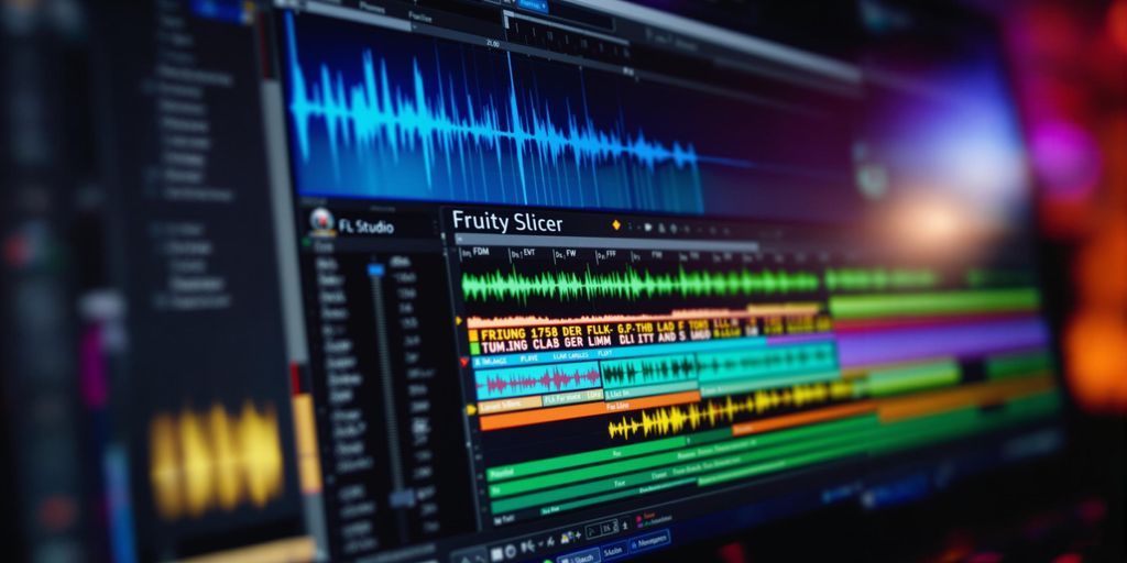 FL Studio interface with Fruity Slicer and audio samples.