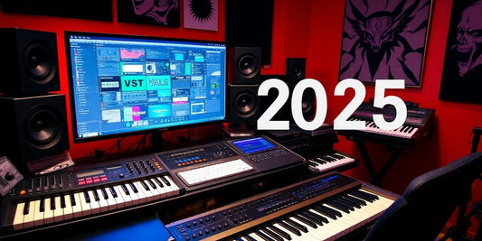 Colorful studio setup with VST plugins and instruments.