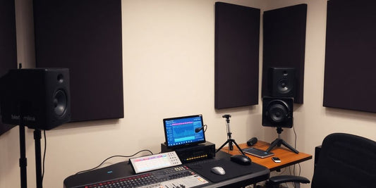 Home studio with mixing equipment and audio gear.