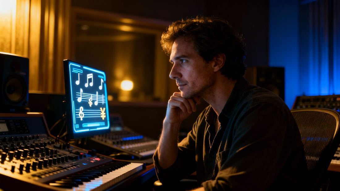 Producer pricing beats in a studio.