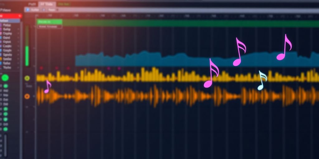 Digital audio workstation with pitch control elements and waveforms.