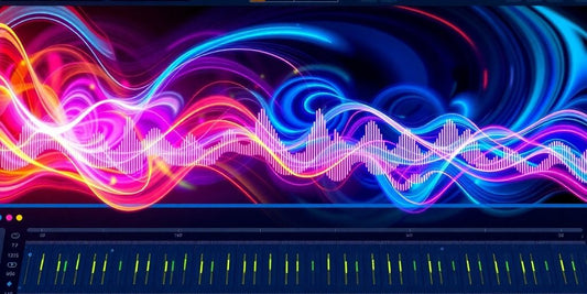 Colorful sound waves and distortion effects in music production.