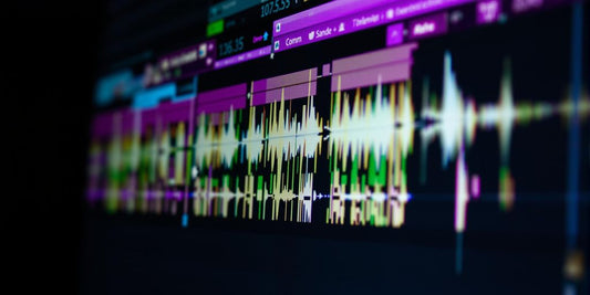 Audio waveforms and music production software.