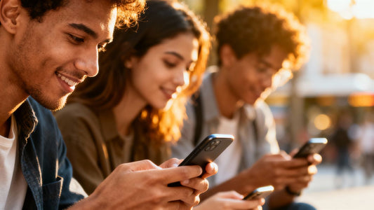 People using smartphones for social media engagement.