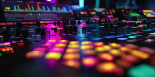 Colorful digital audio workstation with hi-hat waveforms