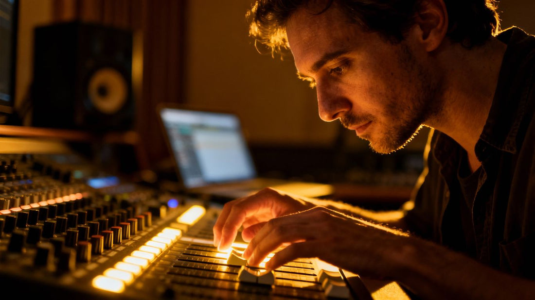 Producer working on music in a studio.