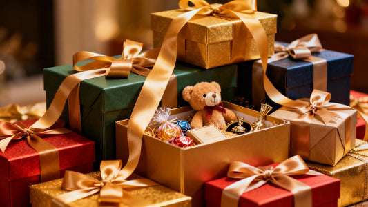 Colorful gift boxes stacked, hinting at bundled items.