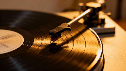 Vinyl record spinning on a turntable.