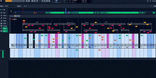 Colorful piano roll with MIDI notes in FL Studio.