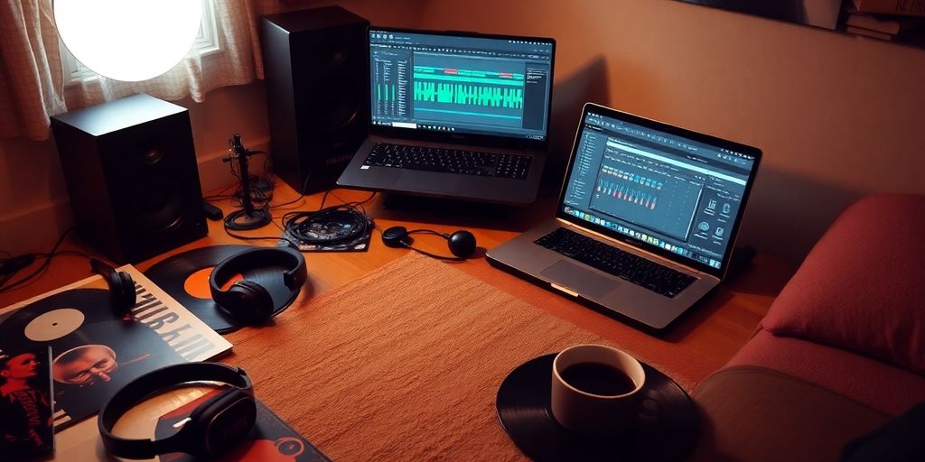 Cozy home studio for lo-fi hip hop beatmaking.