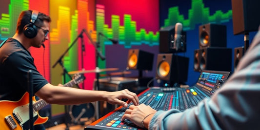 Music producer working with a digital audio workstation setup.