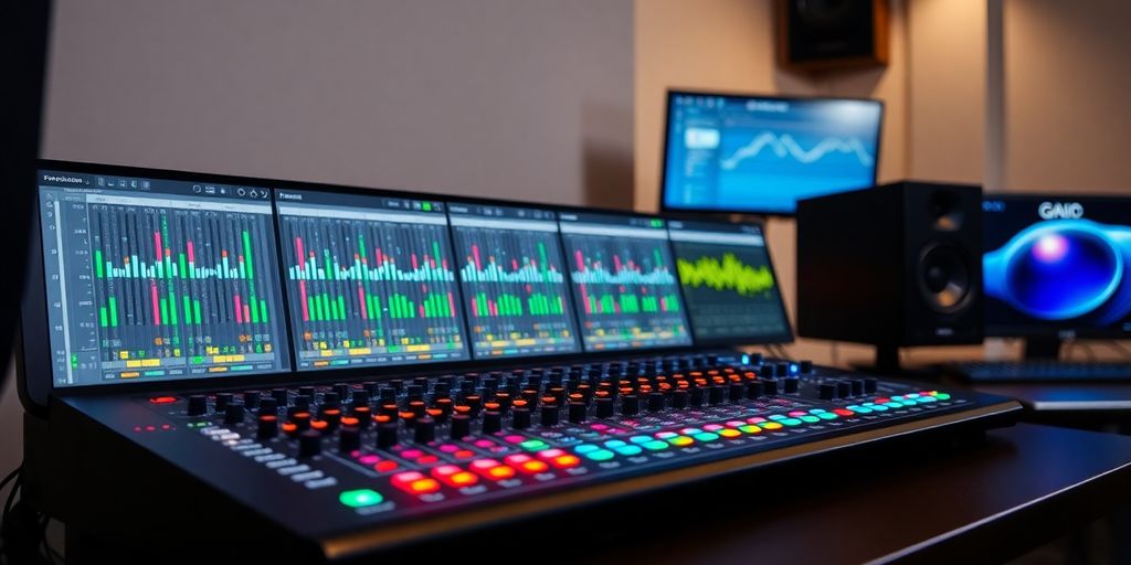 FL Studio mixer interface with colorful presets and tools.