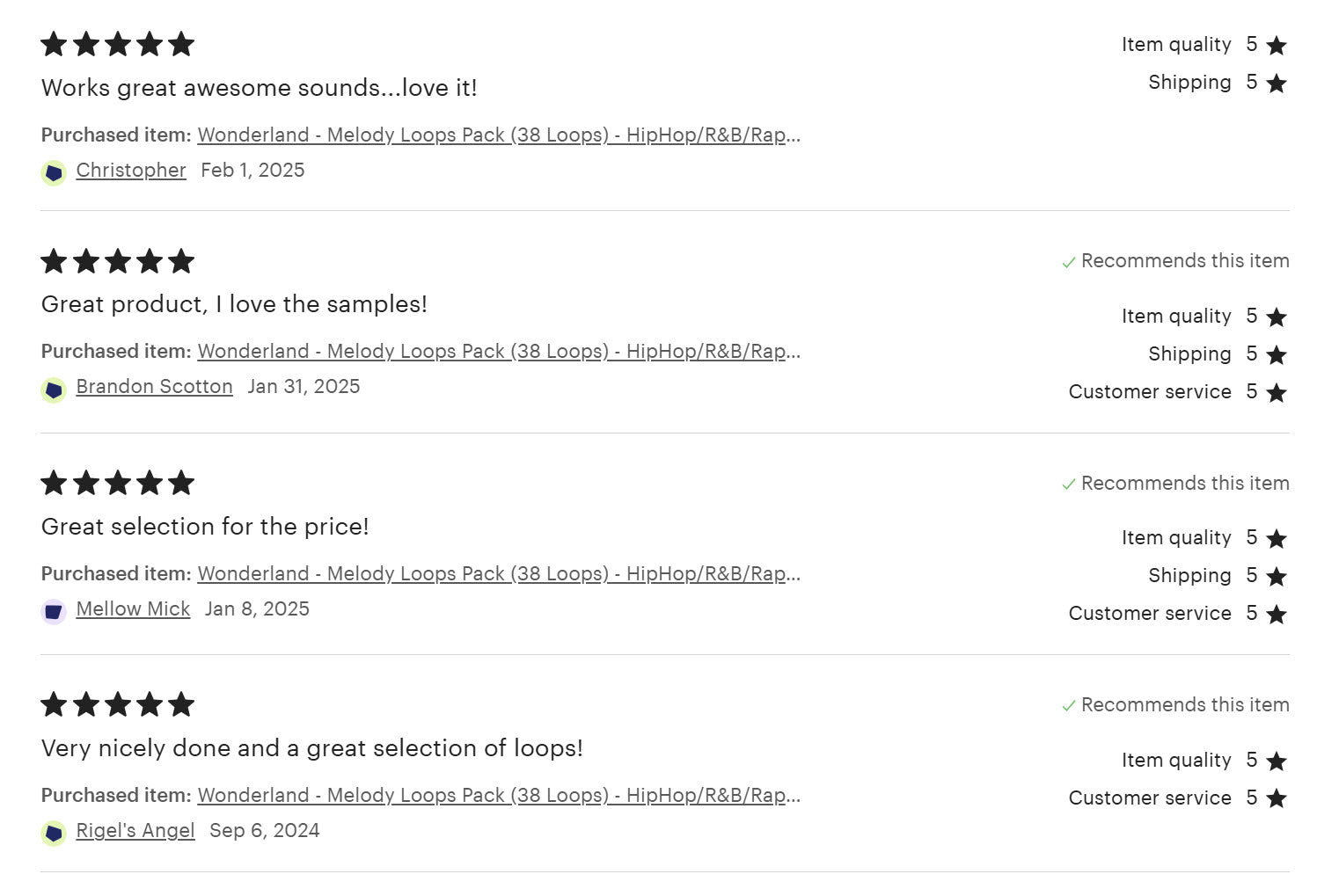 Reviews for our Wonderland Melody loop kit from Etsy